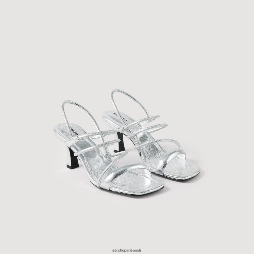 Sandro Paris jalatsid naised metallist nahast sandaalid BN4RF494 hõbedane