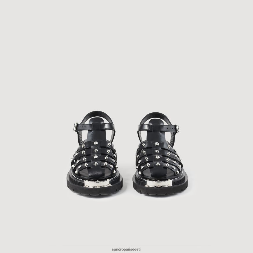 Sandro Paris jalatsid naised olys naastudega nahast sandaalid BN4RF478 must