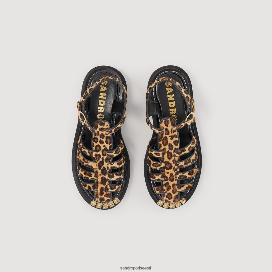 Sandro Paris jalatsid naised olyssa leopardiefektiga nahast sandaalid BN4RF467 pruun