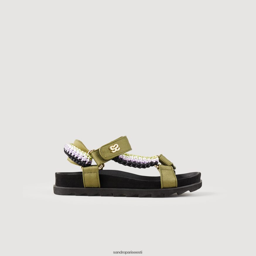 Sandro Paris jalatsid naised värvilise punutisega sandaalid BN4RF486 oliiviroheline