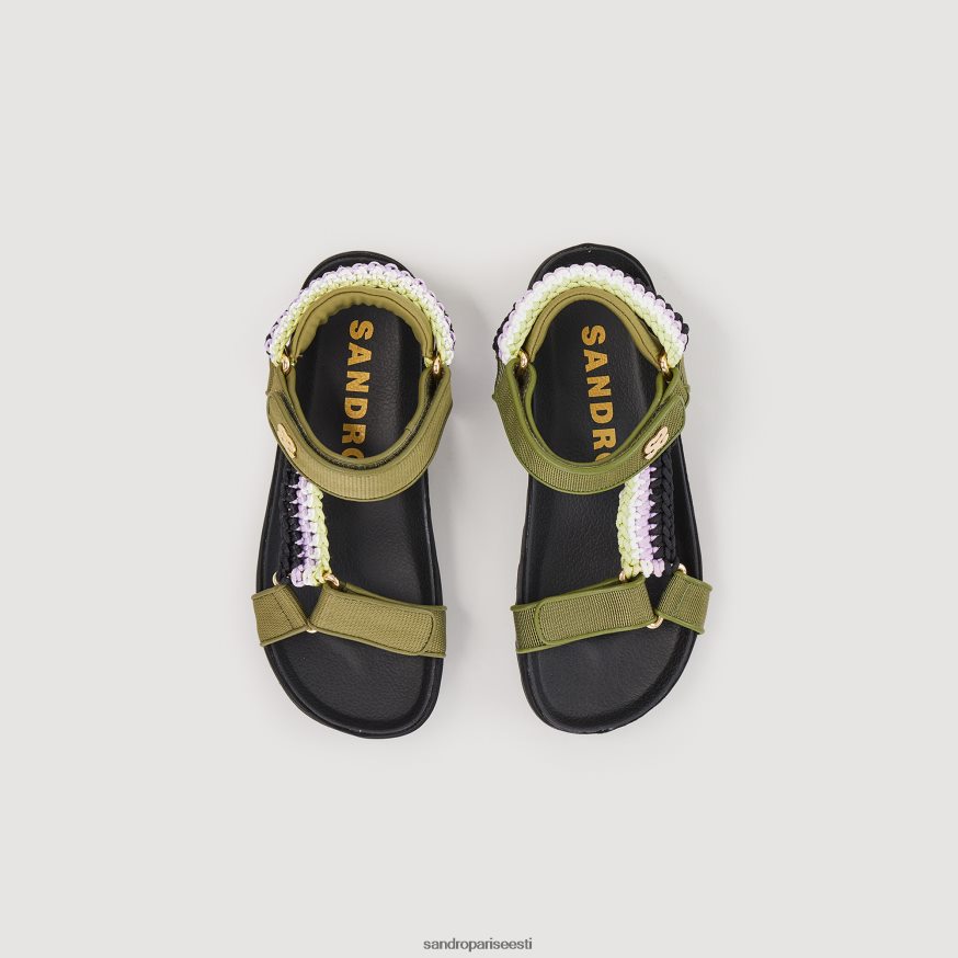 Sandro Paris jalatsid naised värvilise punutisega sandaalid BN4RF486 oliiviroheline