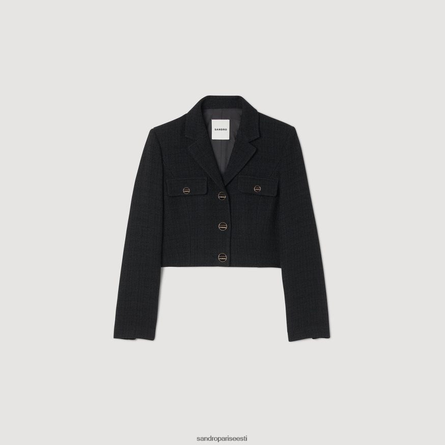 Sandro Paris kehakate naised kärbitud tviidnööbiga jakk BN4RF64 must