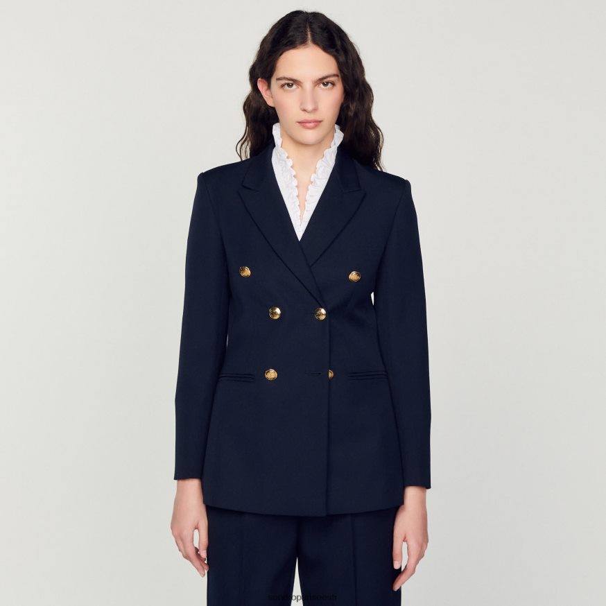 Sandro Paris kehakate naised kaherealine ülikonna jope BN4RF155 mereväe sinine