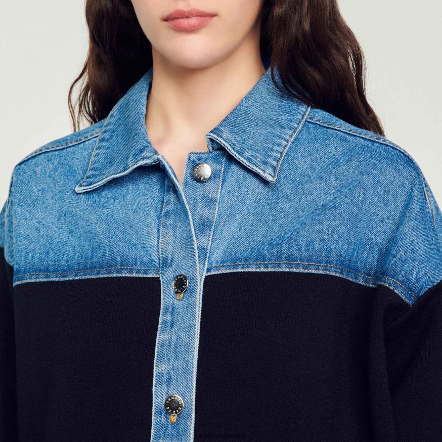 Sandro Paris kehakate naised kahest materjalist jope stiilis cardi-mantel BN4RF193 sügav merevägi