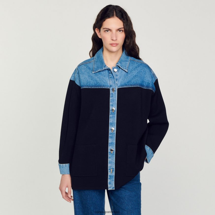 Sandro Paris kehakate naised kahest materjalist jope stiilis cardi-mantel BN4RF193 sügav merevägi