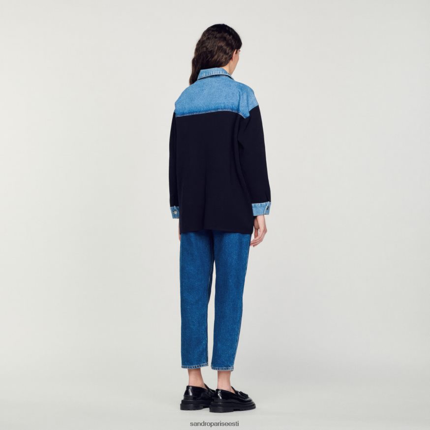 Sandro Paris kehakate naised kahest materjalist jope stiilis cardi-mantel BN4RF193 sügav merevägi