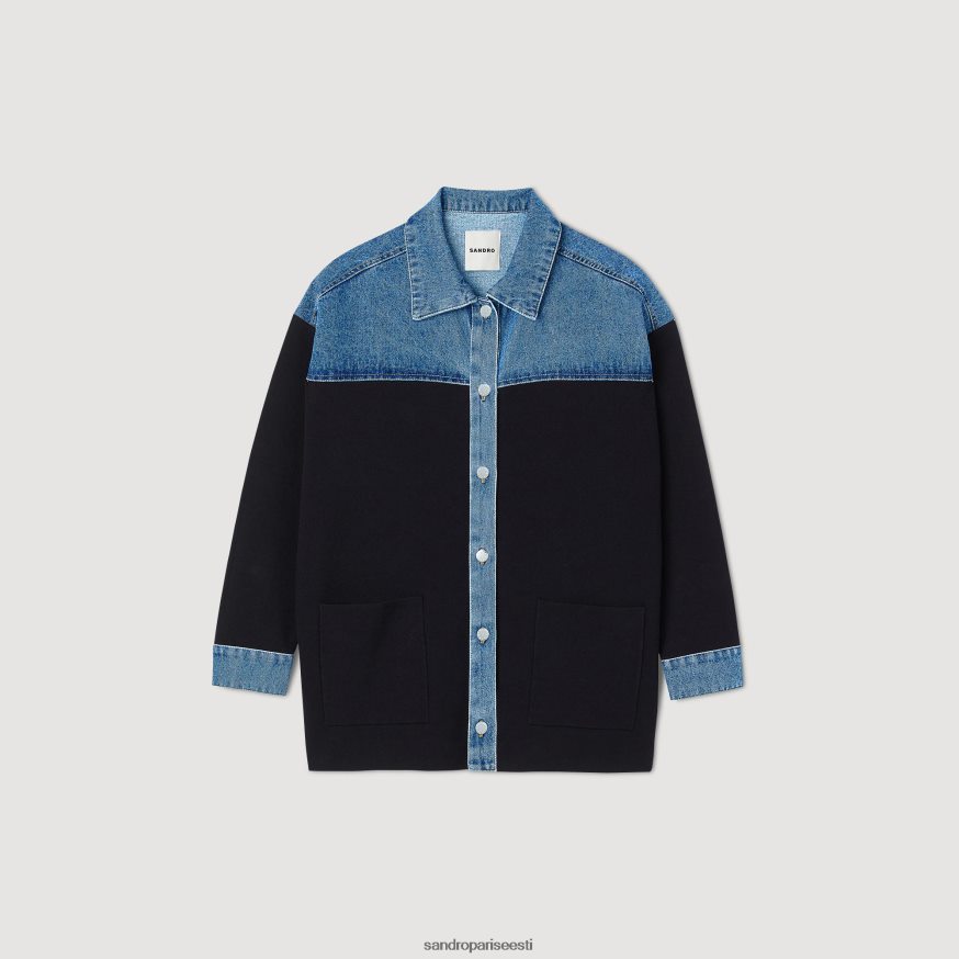 Sandro Paris kehakate naised kahest materjalist jope stiilis cardi-mantel BN4RF193 sügav merevägi