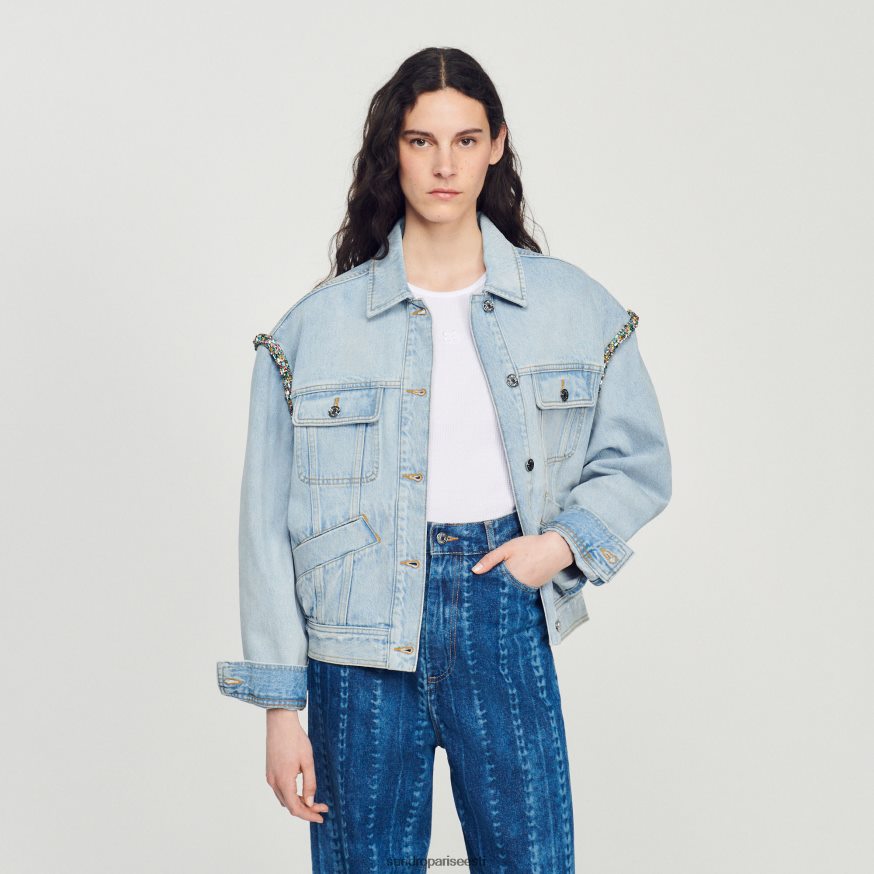 Sandro Paris kehakate naised kividega teksajakk BN4RF137 heledad teksad