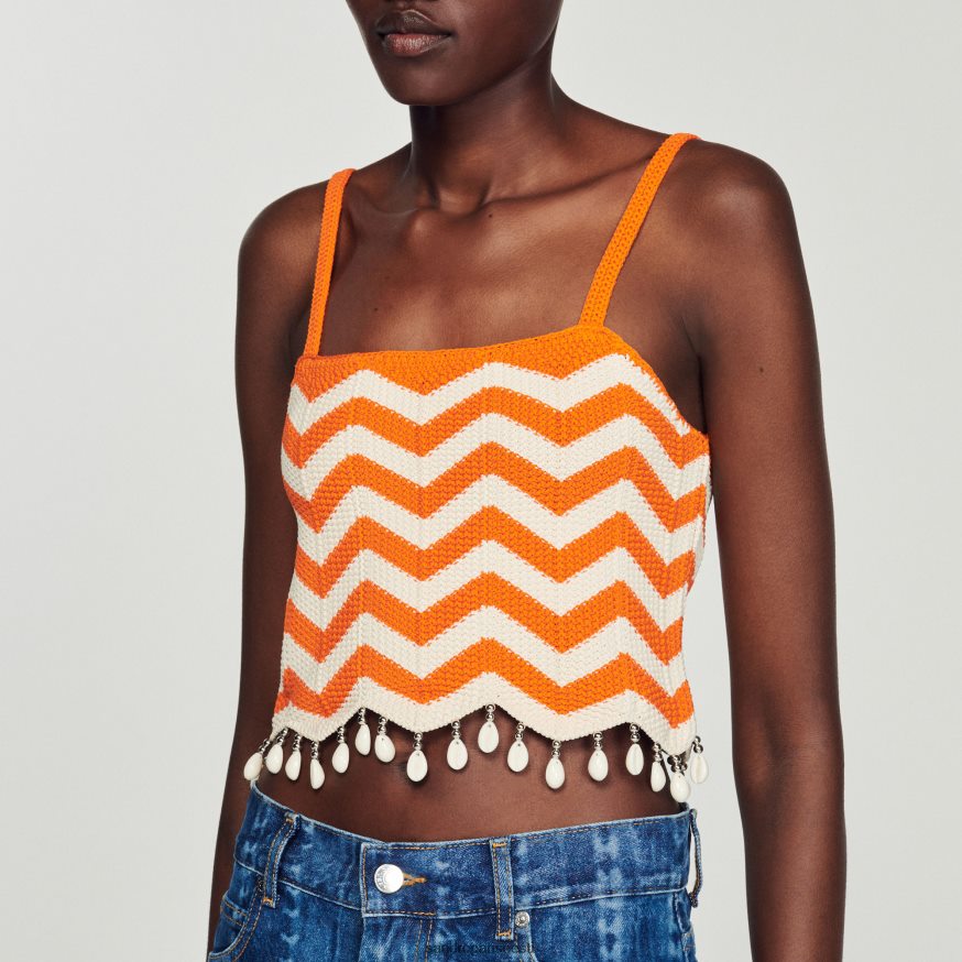 Sandro Paris kehakate naised drop-bead crop top BN4RF446 oranž/valge