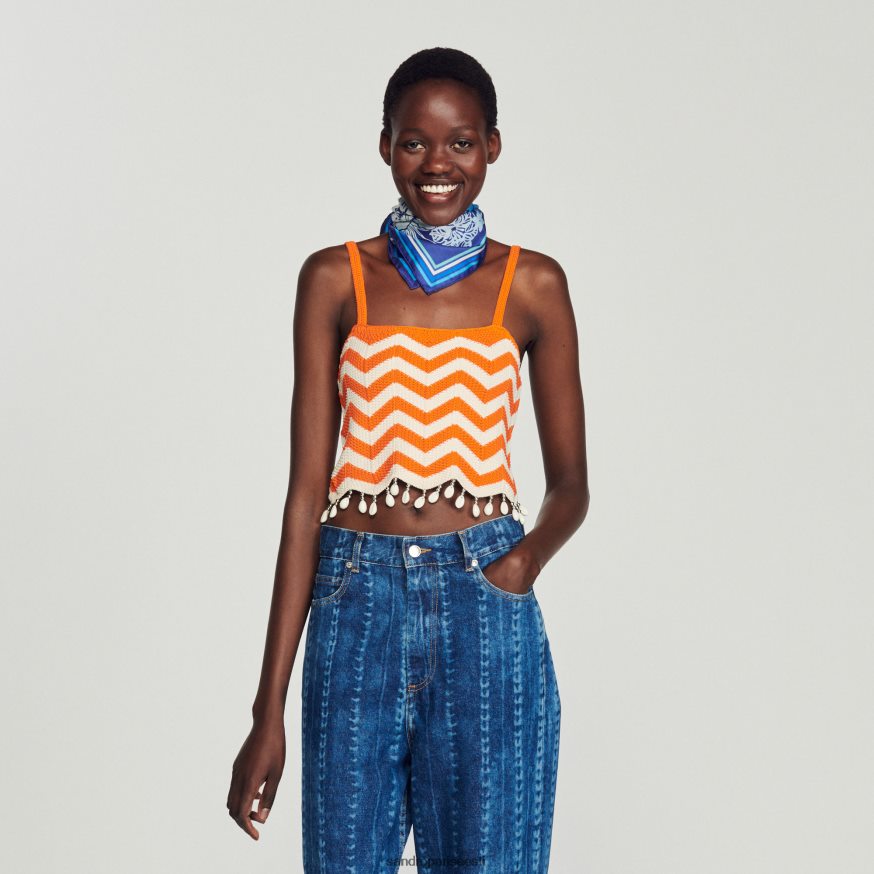 Sandro Paris kehakate naised drop-bead crop top BN4RF446 oranž/valge
