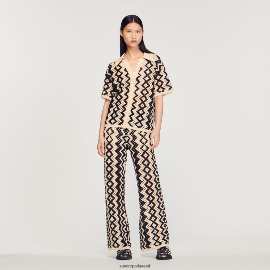 Sandro Paris kehakate naised heegeldatud top BN4RF139 must/ekru