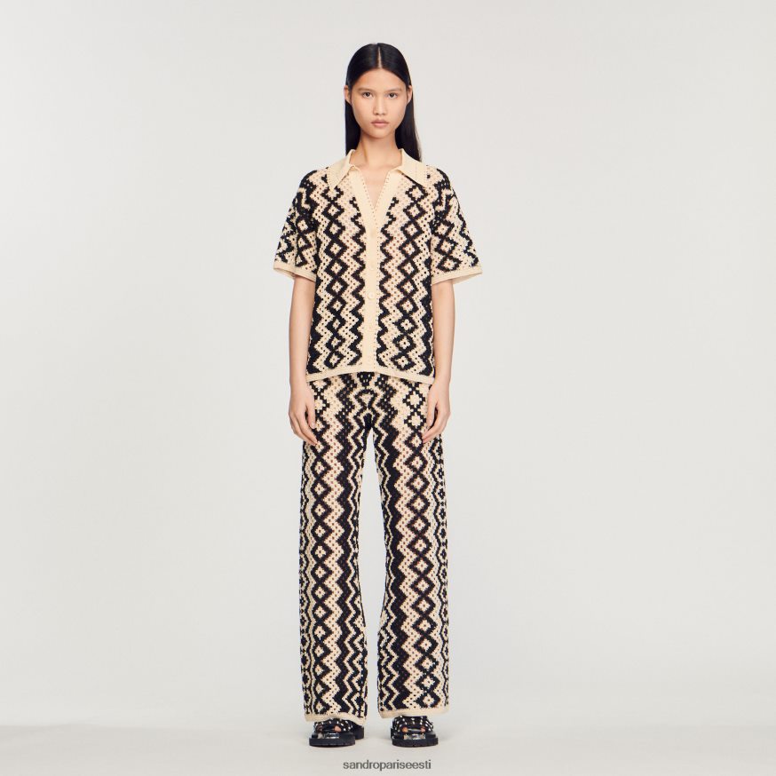 Sandro Paris kehakate naised heegeldatud top BN4RF139 must/ekru