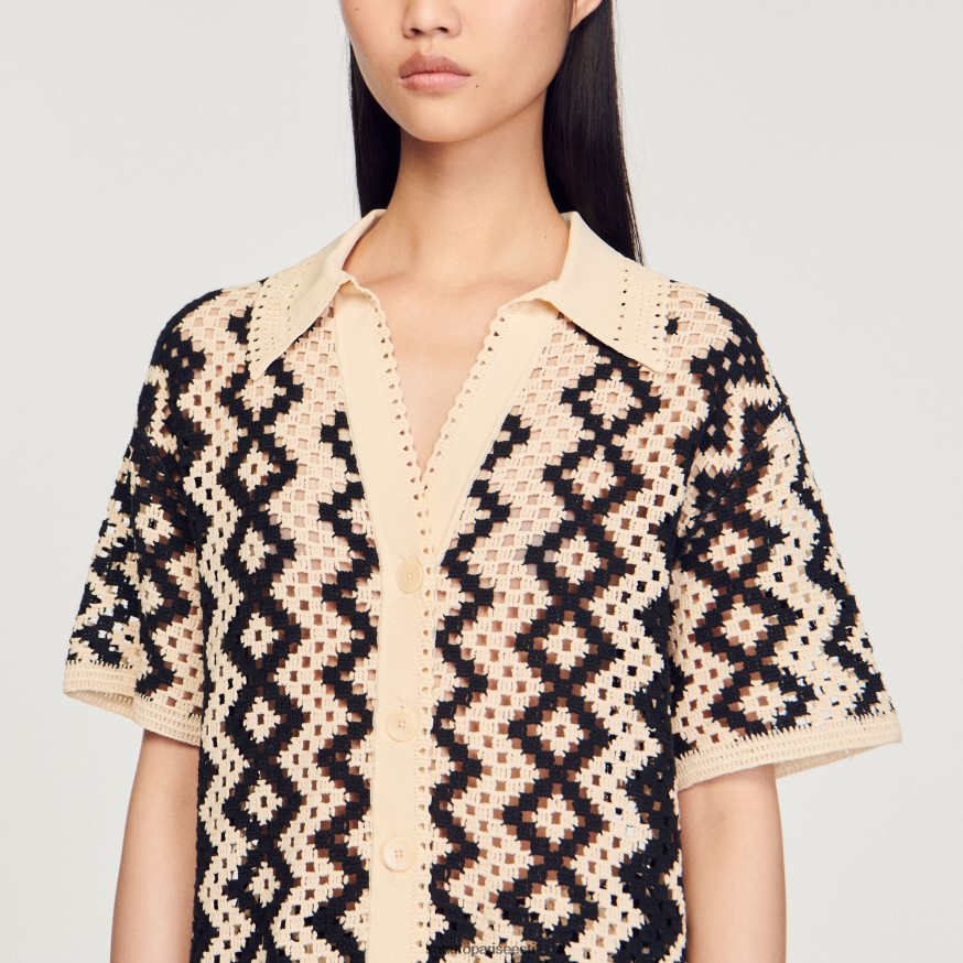 Sandro Paris kehakate naised heegeldatud top BN4RF139 must/ekru