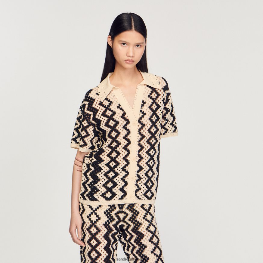 Sandro Paris kehakate naised heegeldatud top BN4RF139 must/ekru