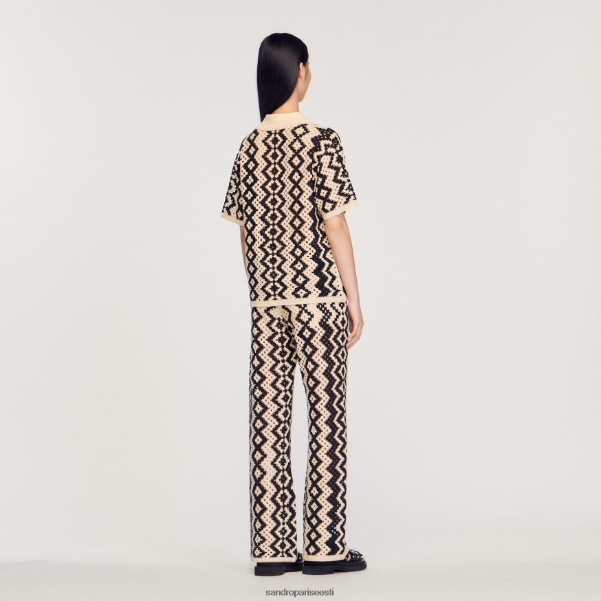 Sandro Paris kehakate naised heegeldatud top BN4RF139 must/ekru