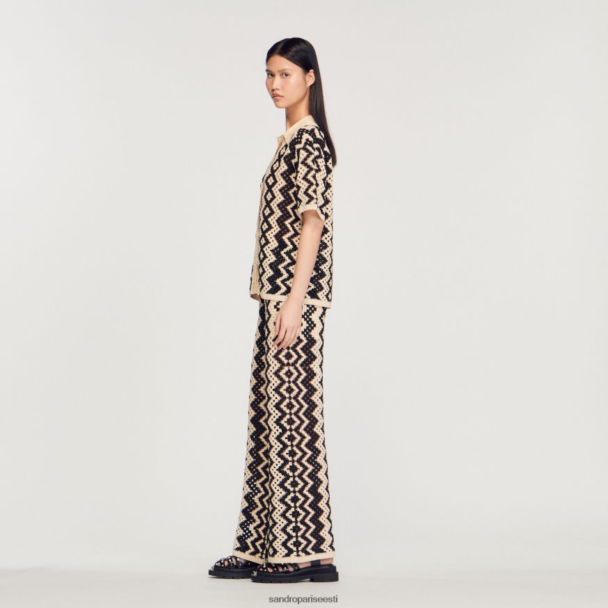 Sandro Paris kehakate naised heegeldatud top BN4RF139 must/ekru