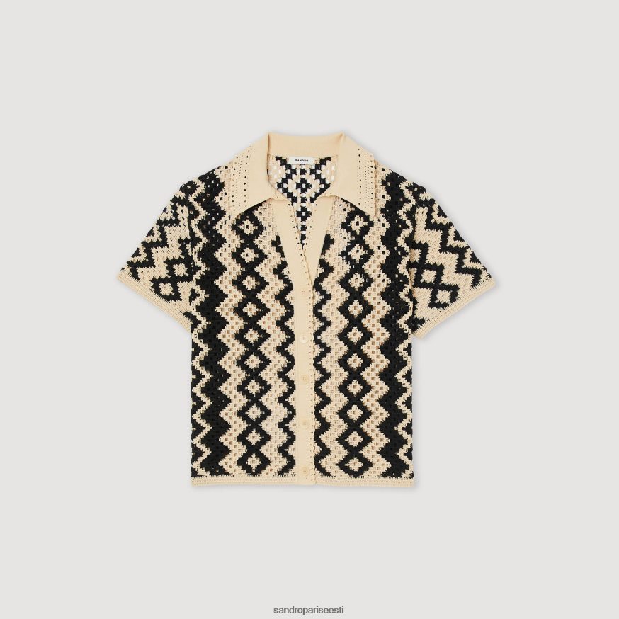 Sandro Paris kehakate naised heegeldatud top BN4RF139 must/ekru