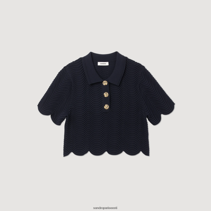 Sandro Paris kehakate naised kärbitud kootud kampsun BN4RF120 mereväe sinine