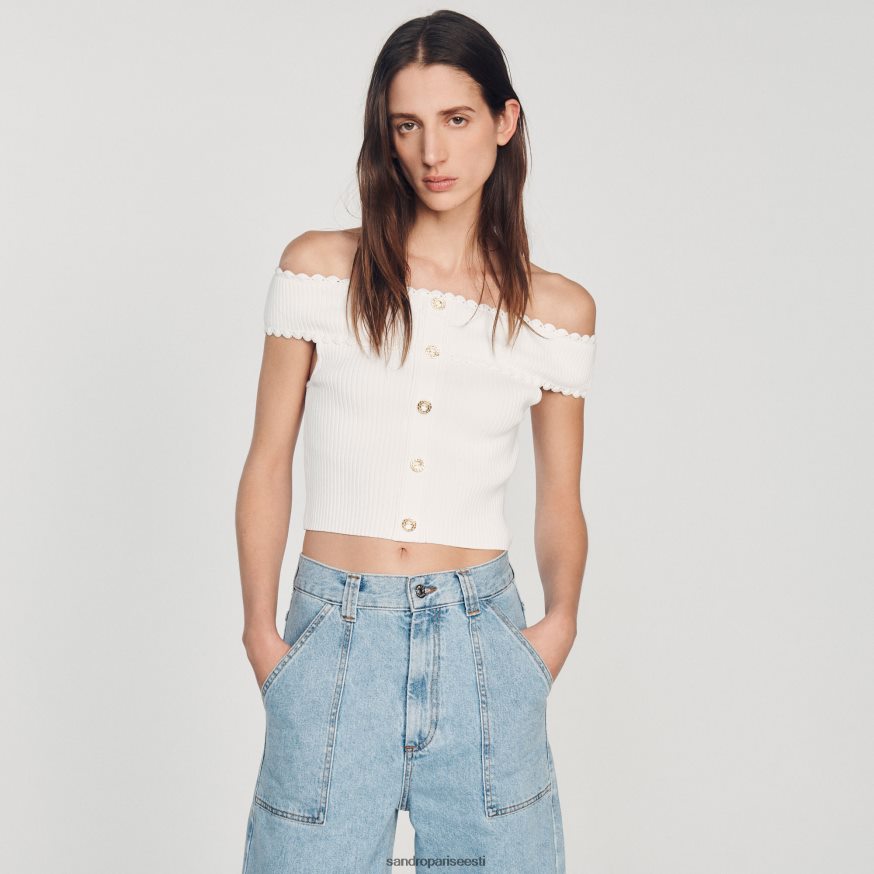 Sandro Paris kehakate naised kärbitud kootud topp BN4RF179 valge