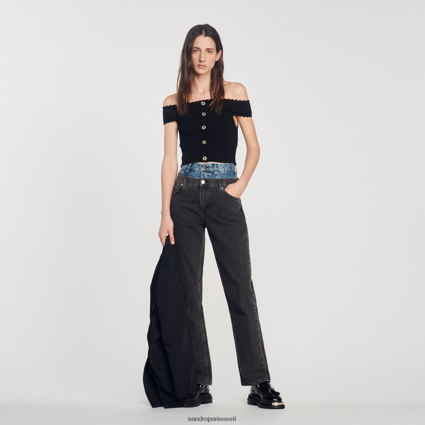 Sandro Paris kehakate naised kärbitud kootud topp BN4RF180 must