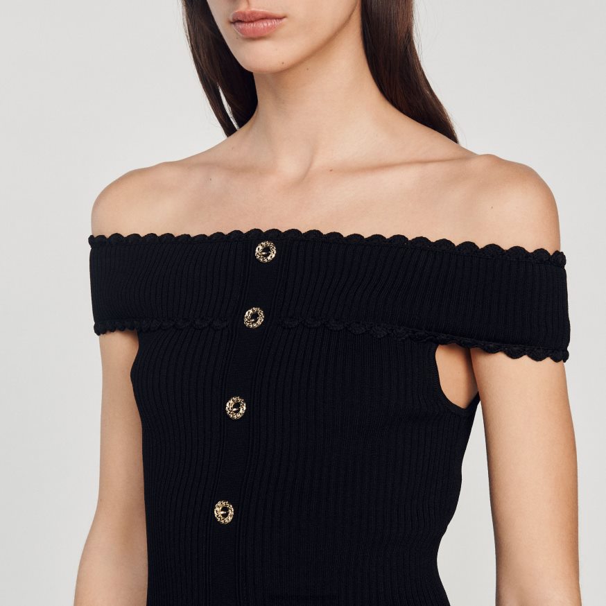 Sandro Paris kehakate naised kärbitud kootud topp BN4RF180 must