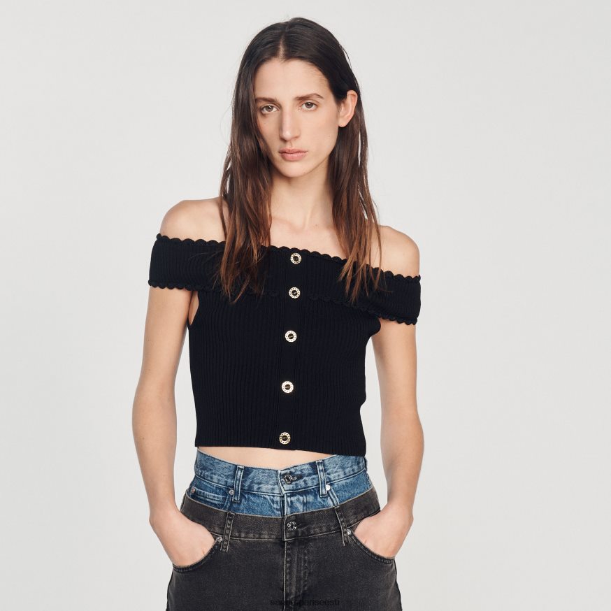 Sandro Paris kehakate naised kärbitud kootud topp BN4RF180 must