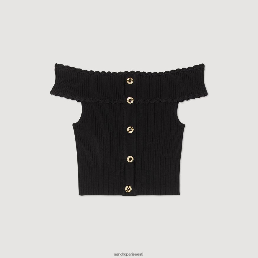 Sandro Paris kehakate naised kärbitud kootud topp BN4RF180 must