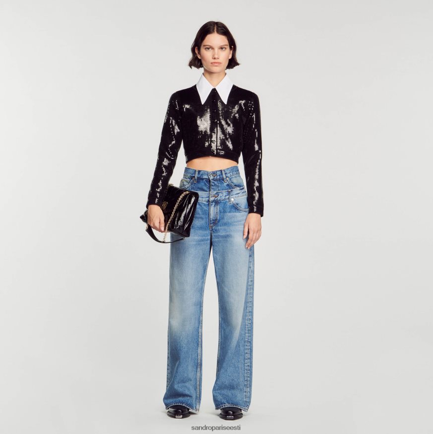 Sandro Paris kehakate naised kärbitud litritega kardigan BN4RF48 must