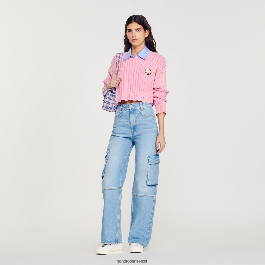 Sandro Paris kehakate naised kärbitud smiley kampsun BN4RF389 roosa