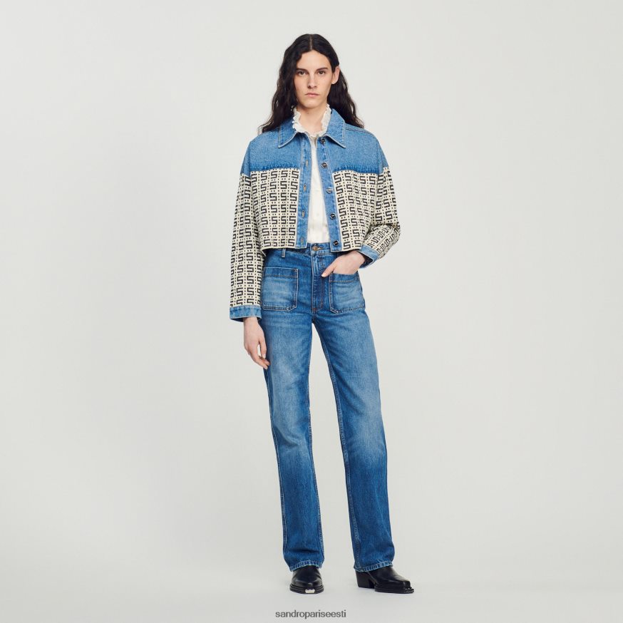 Sandro Paris kehakate naised kärbitud teksariidest mantel BN4RF105 sinised teksad