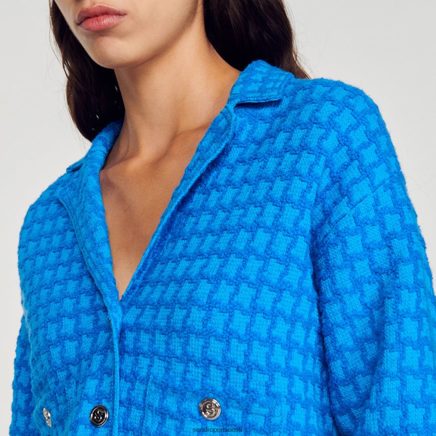 Sandro Paris kehakate naised kärbitud tviid mantel BN4RF343 elektrisinine