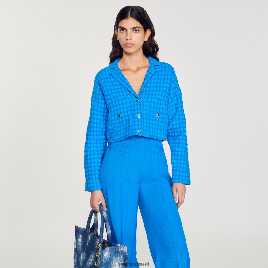 Sandro Paris kehakate naised kärbitud tviid mantel BN4RF343 elektrisinine