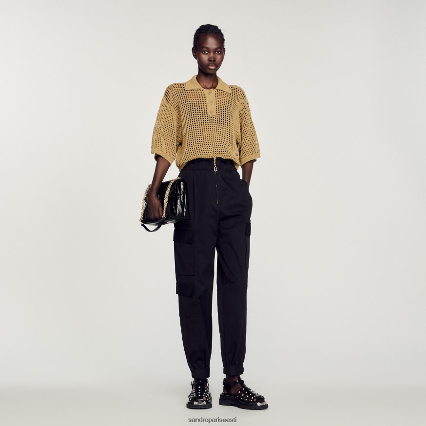 Sandro Paris kehakate naised kärbitud võrgust kootud kampsun BN4RF269 oliiv