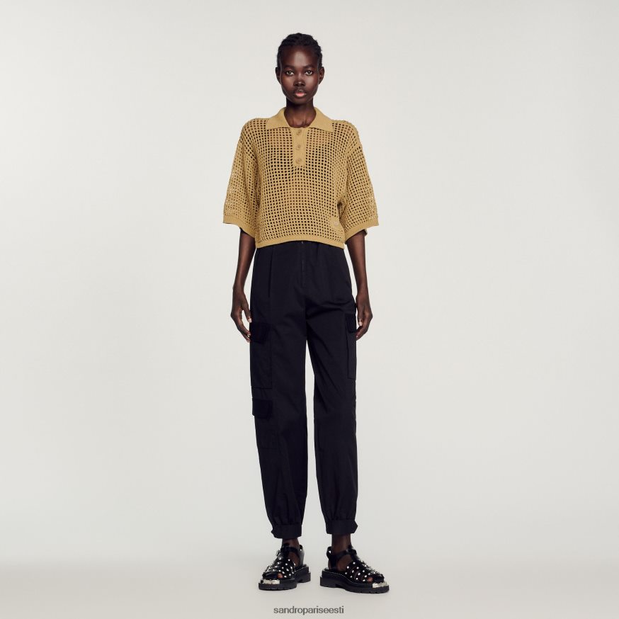 Sandro Paris kehakate naised kärbitud võrgust kootud kampsun BN4RF269 oliiv