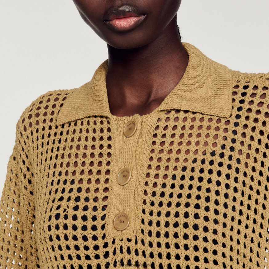 Sandro Paris kehakate naised kärbitud võrgust kootud kampsun BN4RF269 oliiv