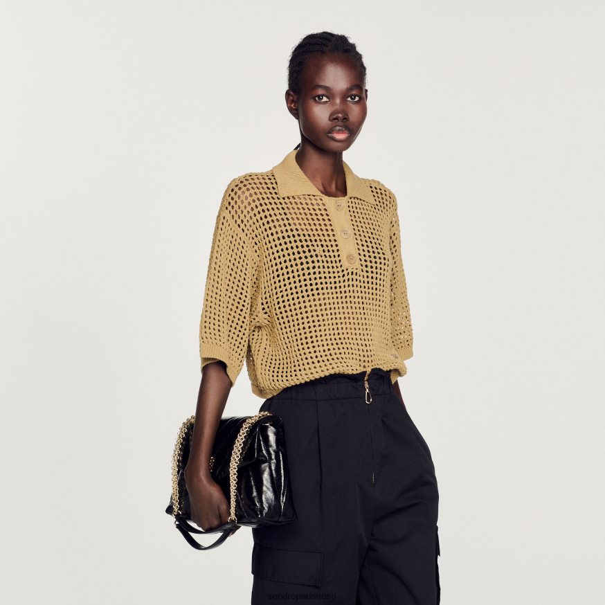 Sandro Paris kehakate naised kärbitud võrgust kootud kampsun BN4RF269 oliiv