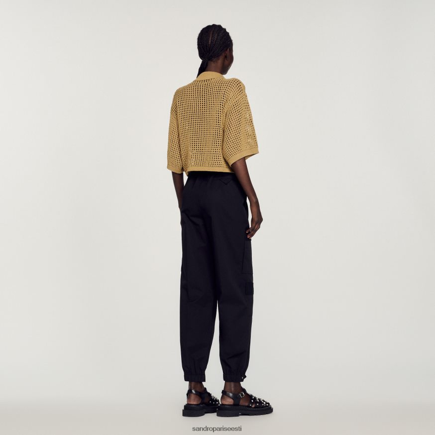 Sandro Paris kehakate naised kärbitud võrgust kootud kampsun BN4RF269 oliiv