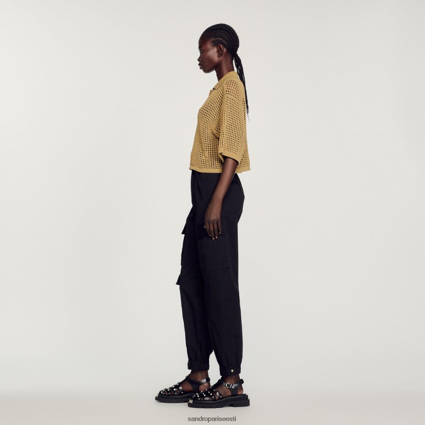 Sandro Paris kehakate naised kärbitud võrgust kootud kampsun BN4RF269 oliiv