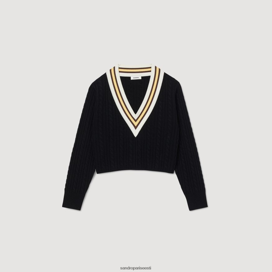 Sandro Paris kehakate naised kontrastne v-kaelusega kampsun BN4RF12 must