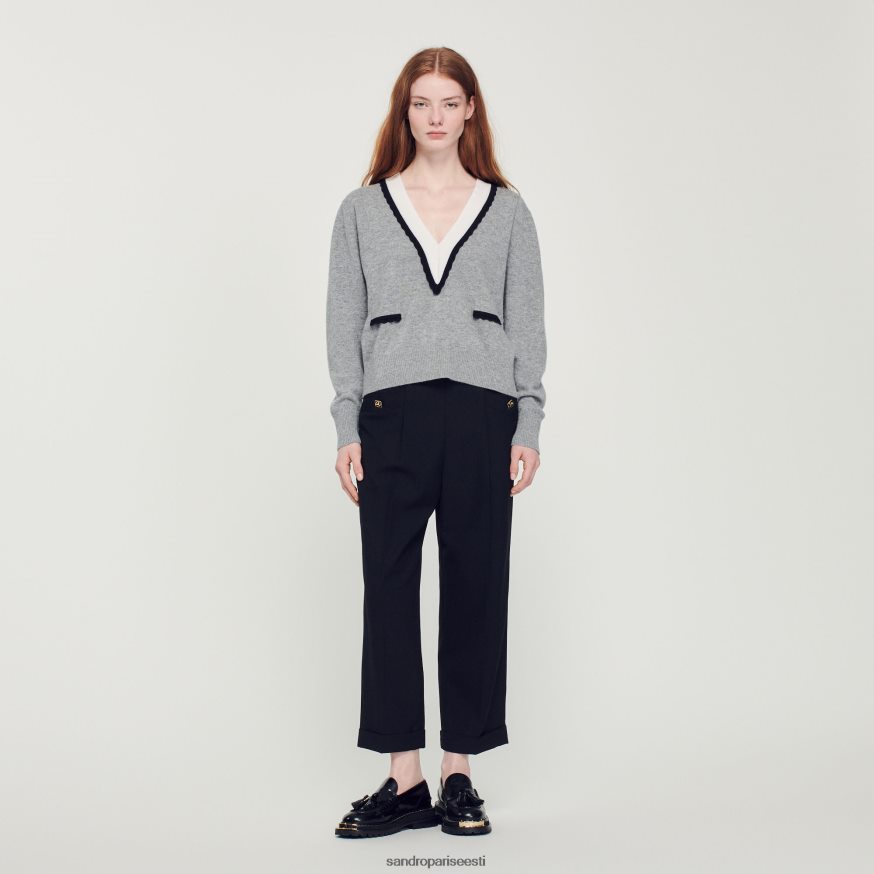 Sandro Paris kehakate naised kontrastse sügava v-kaelusega kampsun BN4RF86 pilkanud hall