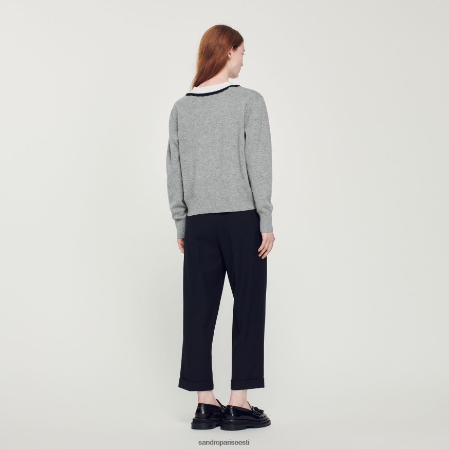 Sandro Paris kehakate naised kontrastse sügava v-kaelusega kampsun BN4RF86 pilkanud hall