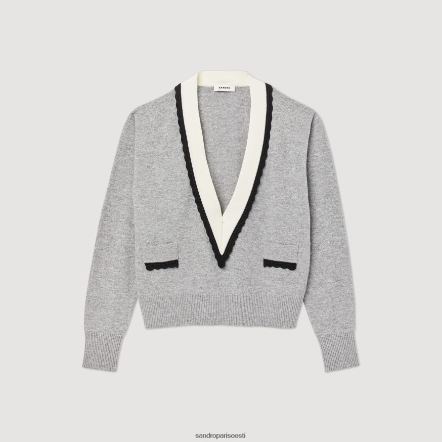 Sandro Paris kehakate naised kontrastse sügava v-kaelusega kampsun BN4RF86 pilkanud hall