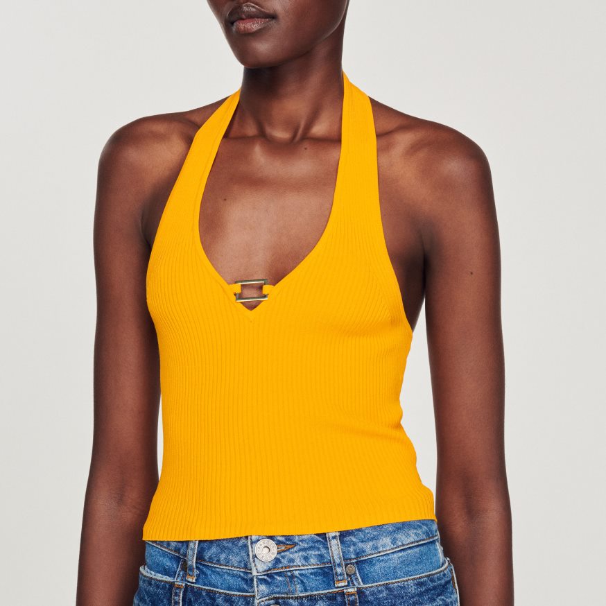 Sandro Paris kehakate naised kootud crop topp rõnga detailiga BN4RF326 oranž