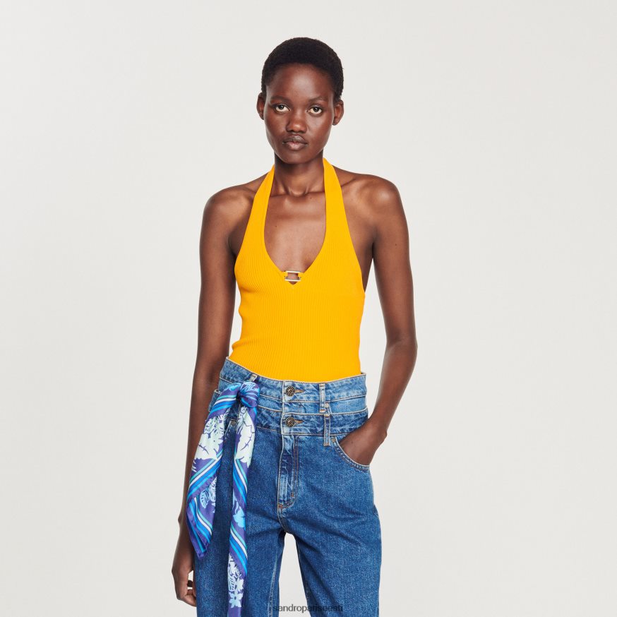 Sandro Paris kehakate naised kootud crop topp rõnga detailiga BN4RF326 oranž