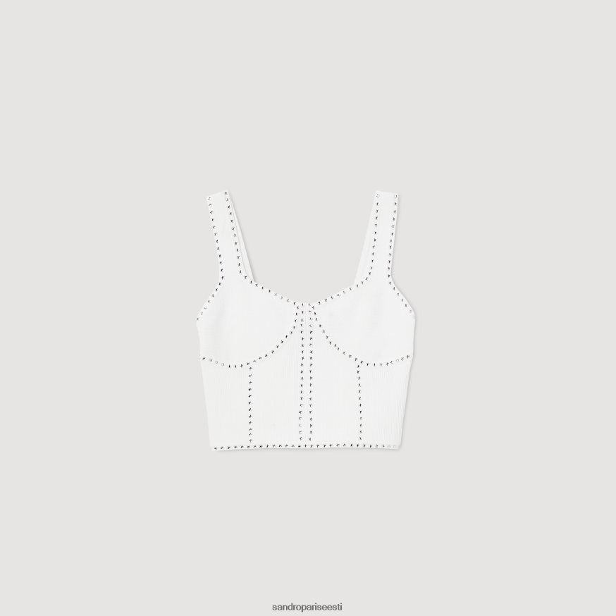 Sandro Paris kehakate naised rhinestone kududa kärbitud top BN4RF42 valge