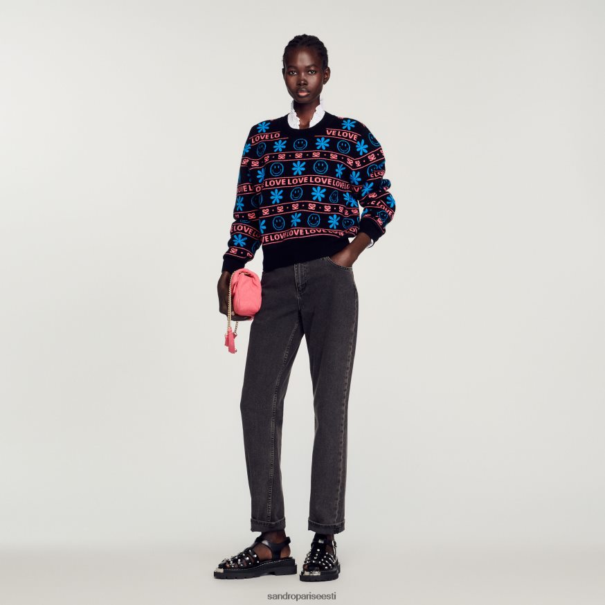 Sandro Paris kehakate naised smiley žakaarvärvi kampsun BN4RF287 must