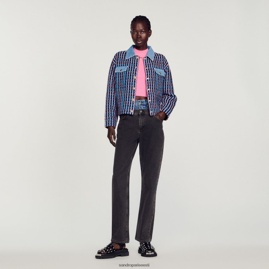 Sandro Paris kehakate naised tweed coatigan BN4RF419 blanc/sinine