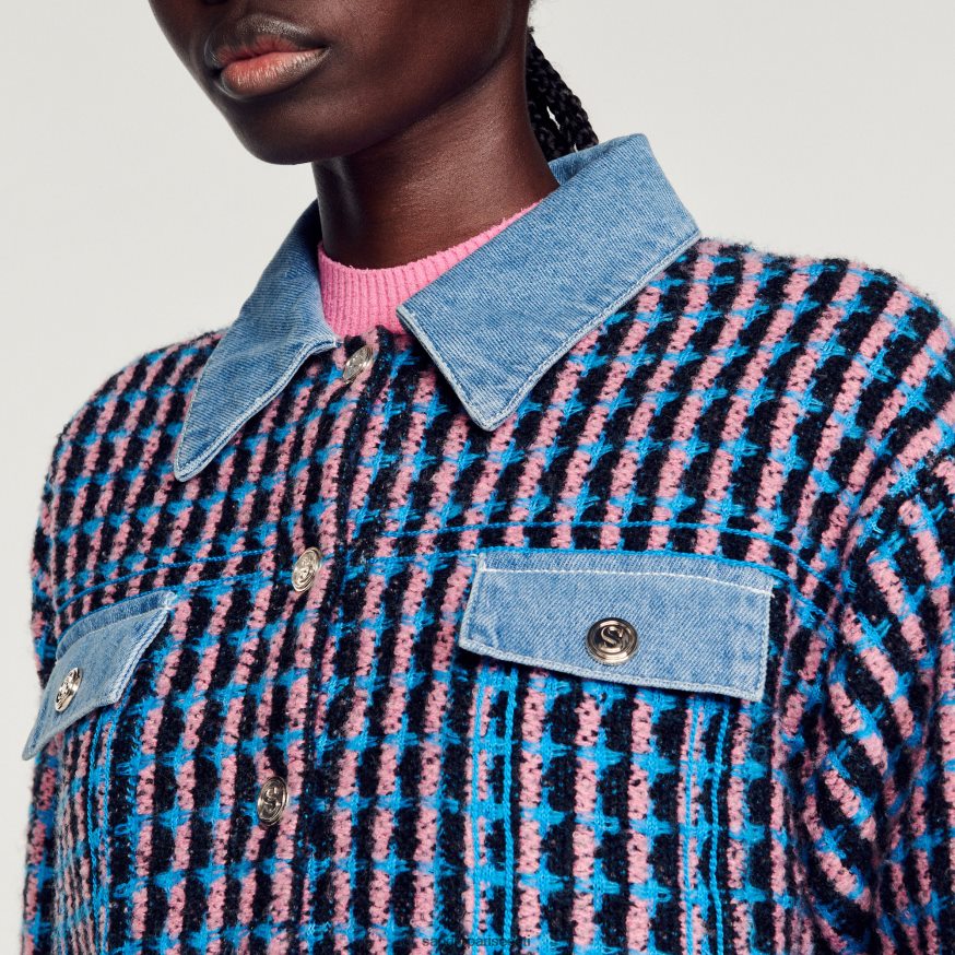 Sandro Paris kehakate naised tweed coatigan BN4RF419 blanc/sinine