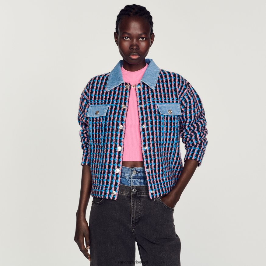 Sandro Paris kehakate naised tweed coatigan BN4RF419 blanc/sinine