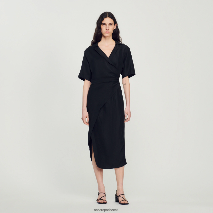 Sandro Paris kehakate naised drapeeritud asümmeetriline kleit BN4RF245 must